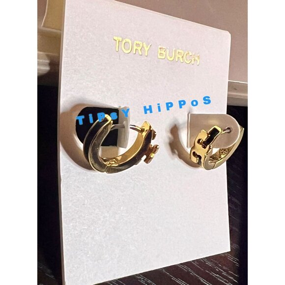 Tory Burch Black & Gold Enamel Serif Bangle Bracelet - Picture 8 of 8